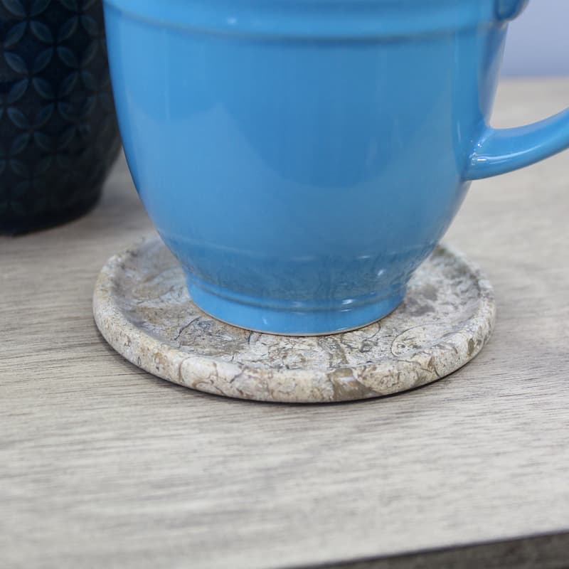 Natural Geo Beige Decorative Round Marble Drink Coaster (Set of 6)