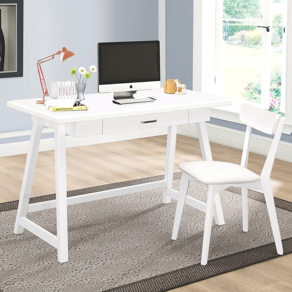 A Line Furniture Mid-Century Modern Design White Home Office Desk and Chair Set (1-Desk, 1-Chair)