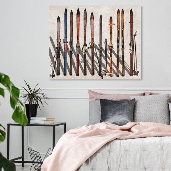 Oliver Gal 'Vintage Skis' Sports and Teams Wall Art Canvas Print - Brown, Yellow