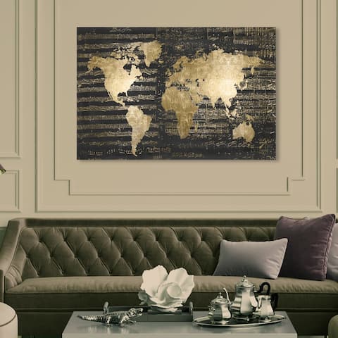 Oliver Gal 'Mapamundi Musicale Night' Maps and Flags Wall Art Canvas Print - Gold, Black
