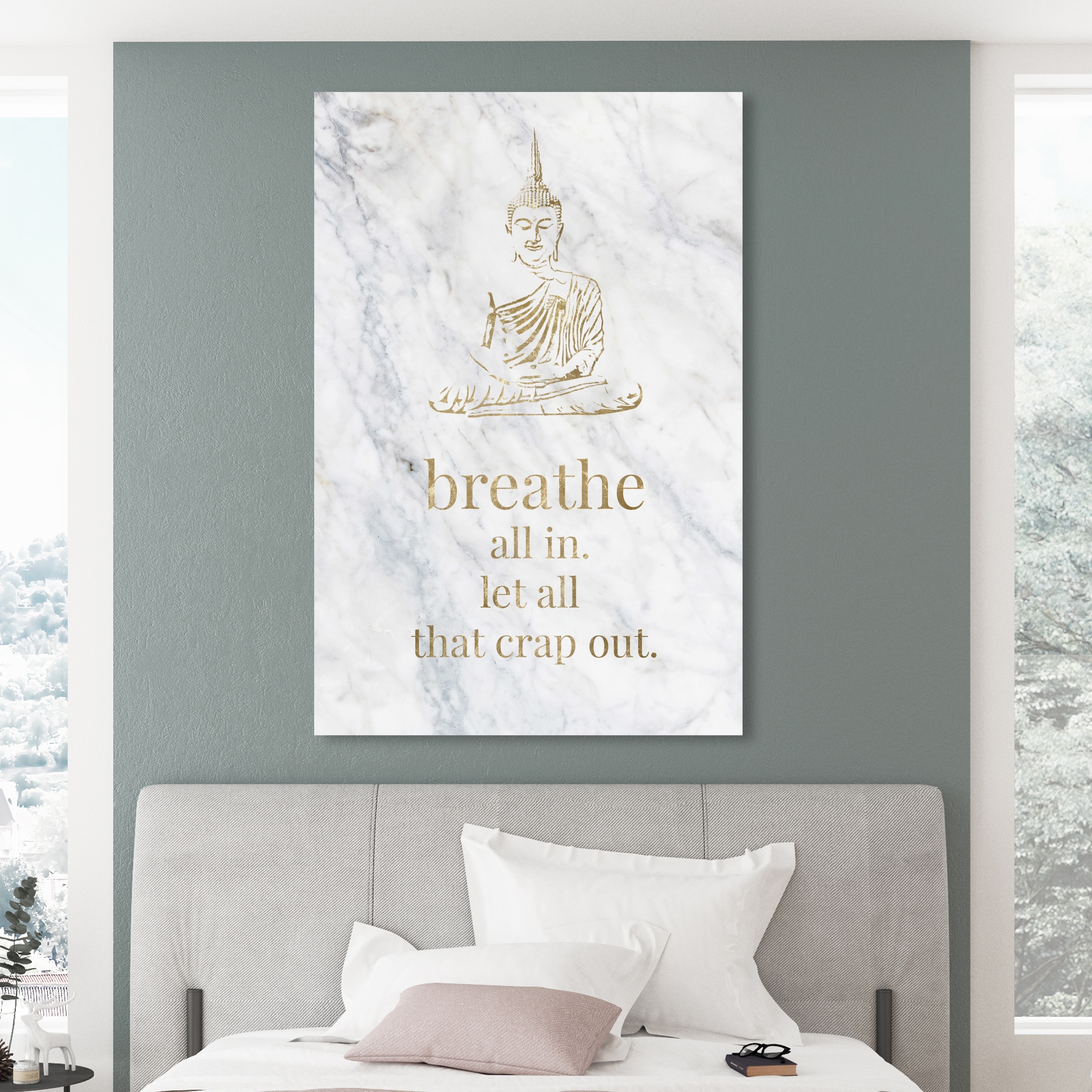 Shop Oliver Gal Bathroom Buddha Art Spiritual And Religious Wall Art Canvas Print Gold White Overstock 28585456 40 X 60