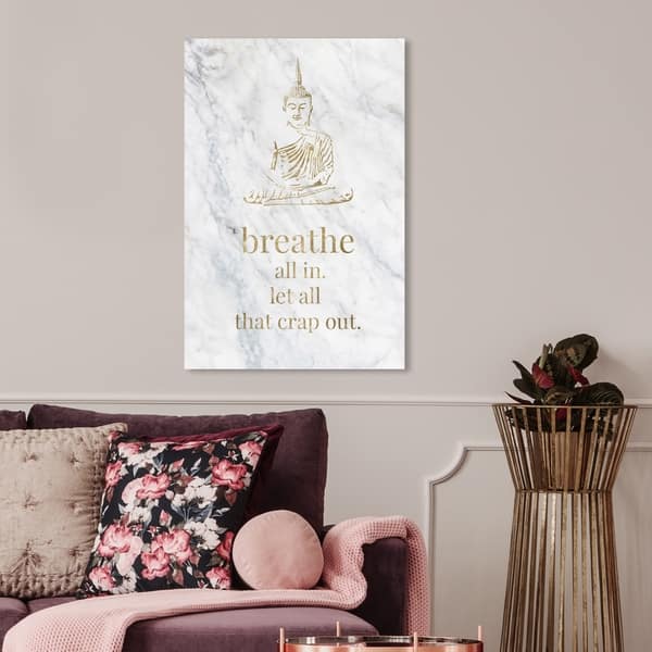 Shop Oliver Gal Bathroom Buddha Art Spiritual And Religious Wall Art Canvas Print Gold White Overstock 28585456 40 X 60