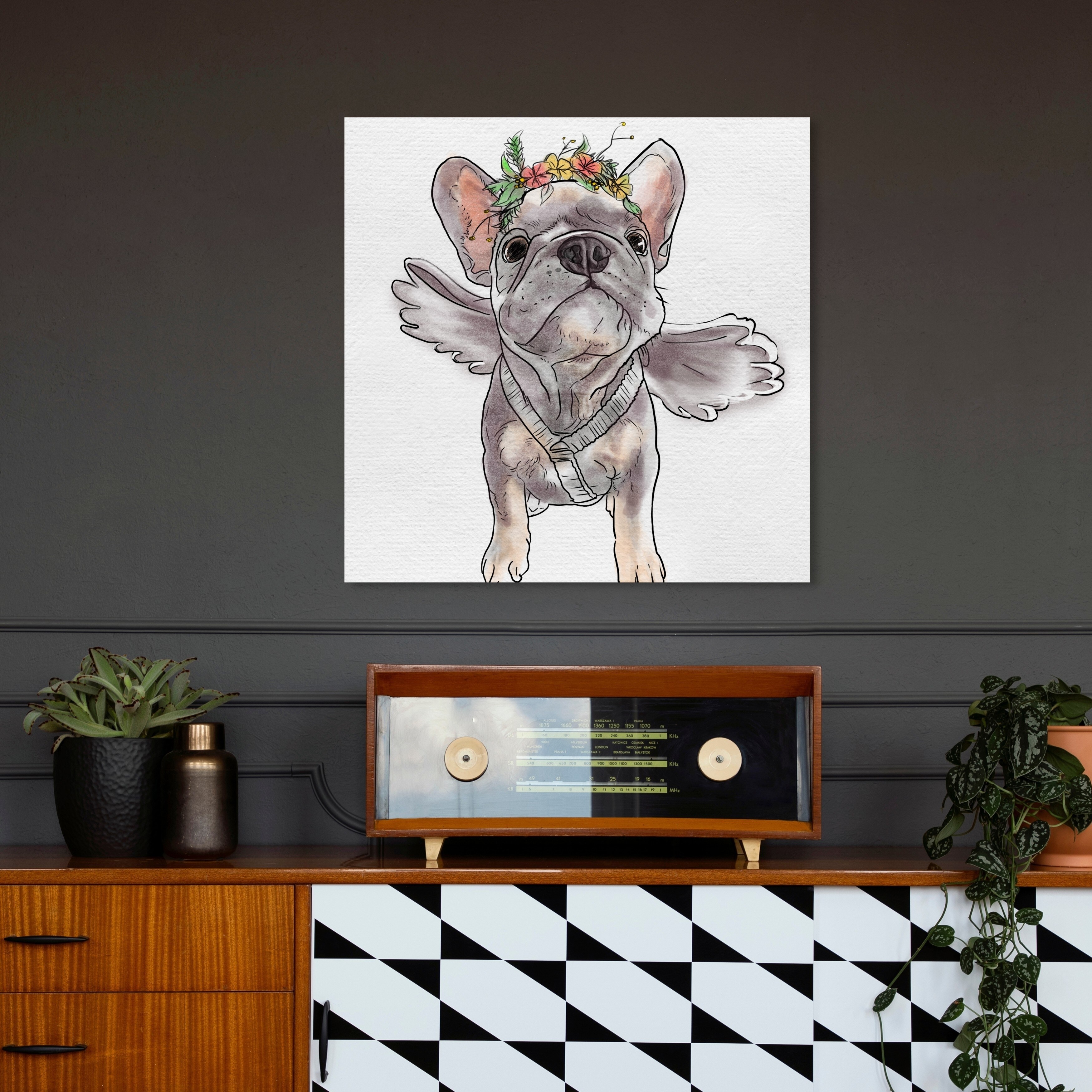 Oliver Gal 'Frenchie Angel' Animals Wall Art Canvas Print - Brown, White