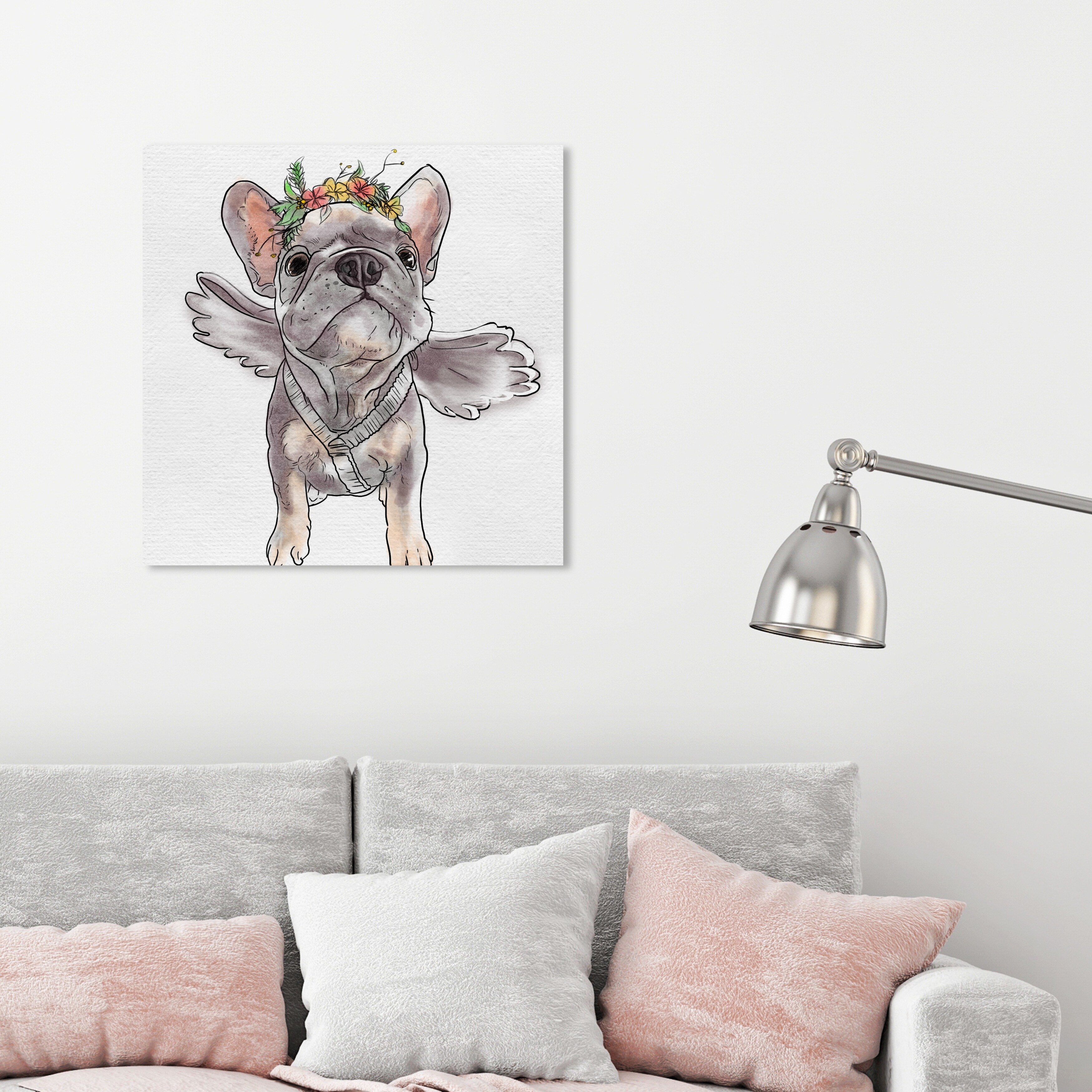 Oliver Gal 'Frenchie Angel' Animals Wall Art Canvas Print - Brown