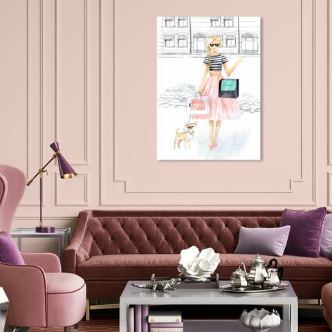 Oliver Gal 'Glam Girl de paseo' Fashion and Glam Wall Art Canvas Print - Pink, Blue