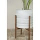 Mid-century Modern Ceramic Planter Gray With Wood Stand 13? Dark Walnut 