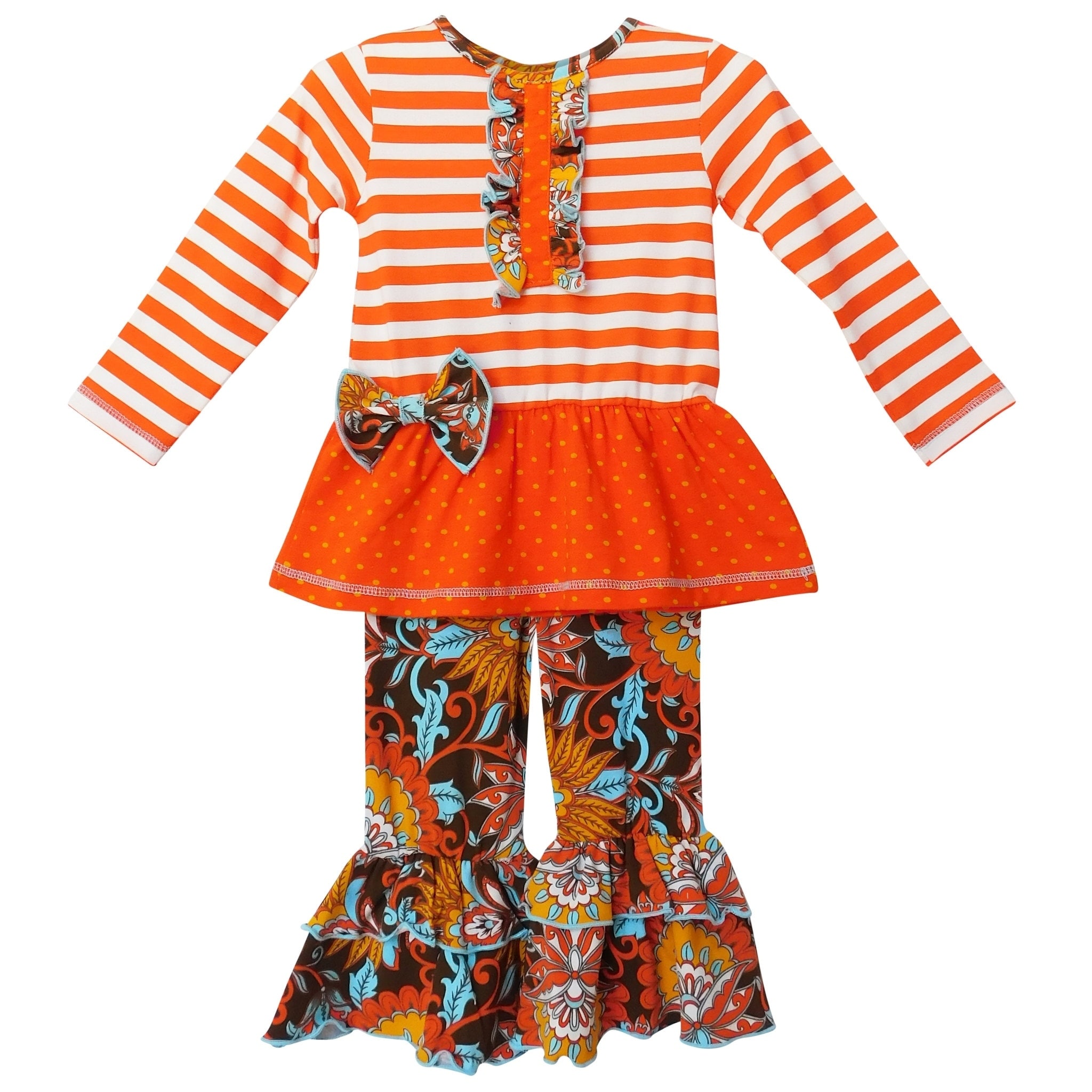 New Fall Spring Baby Girl Stripe Floral Outfit Long Sleeve 12 Month Thanksgiving