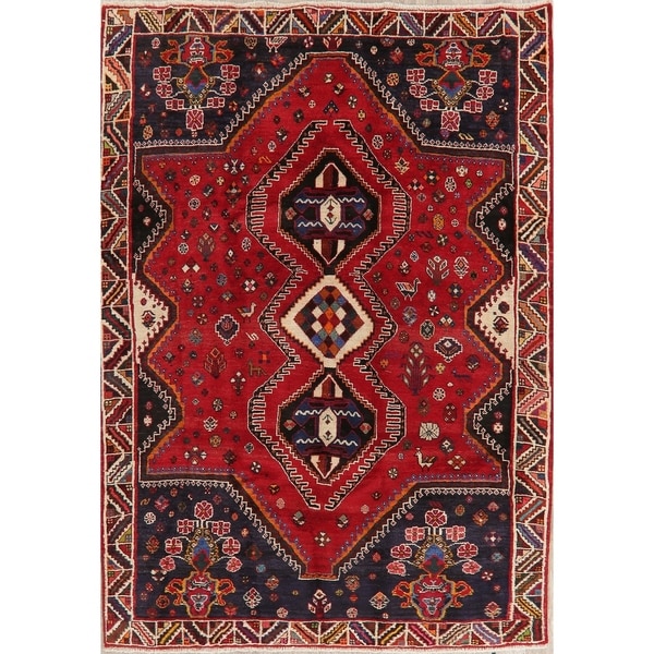 Shiraz Oriental Hand Knotted Wool Persian Tribal Area Rug - 8'6" x 6'1"