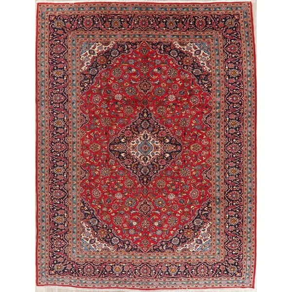 Kashan Oriental Hand Knotted Medallion Persian Wool Vintage Area Rug - 12'10" x 9'9"