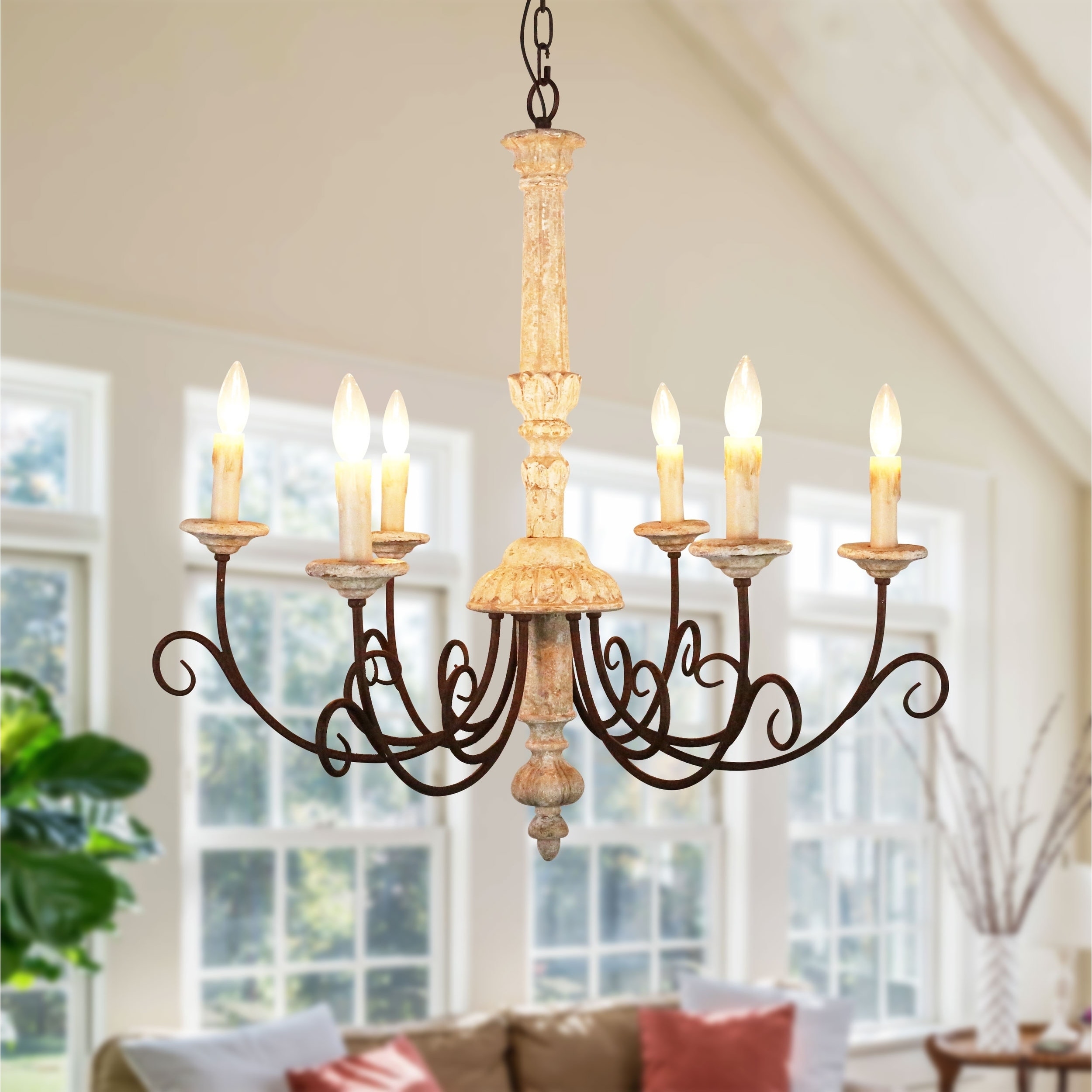 French Country Candle-style Wooden Chandelier - 31 inches - Chandeliers For Bedrooms by Overstock.com