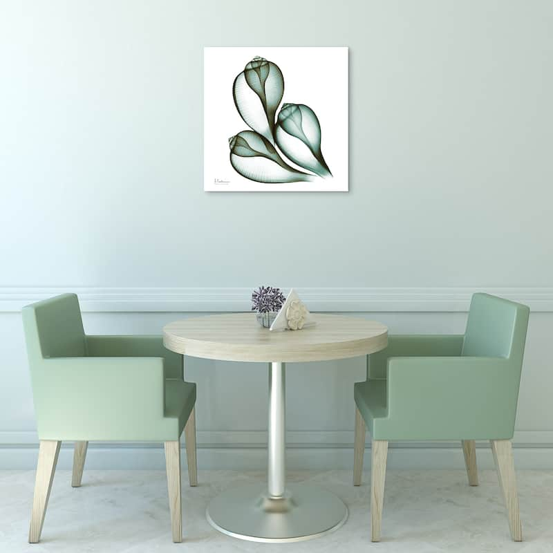 "Coastal Serenity II" Abstract Flower Wall Art on Frameless Free Floating Tempered Glass Panel - Green/White