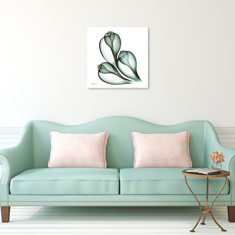 "Coastal Serenity II" Abstract Flower Wall Art on Frameless Free Floating Tempered Glass Panel - Green/White