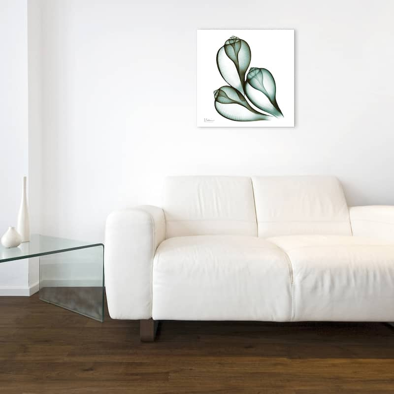 "Coastal Serenity II" Abstract Flower Wall Art on Frameless Free Floating Tempered Glass Panel - Green/White