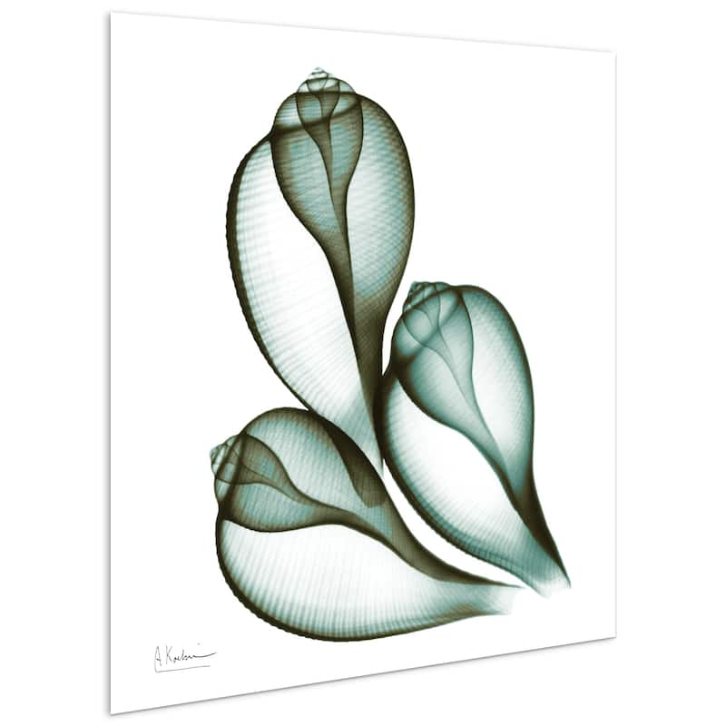 "Coastal Serenity II" Abstract Flower Wall Art on Frameless Free Floating Tempered Glass Panel - Green/White