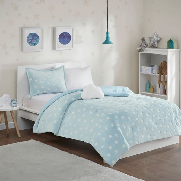 Shop Mi Zone Avery Aqua Glow In The Dark Plush Comforter Set On