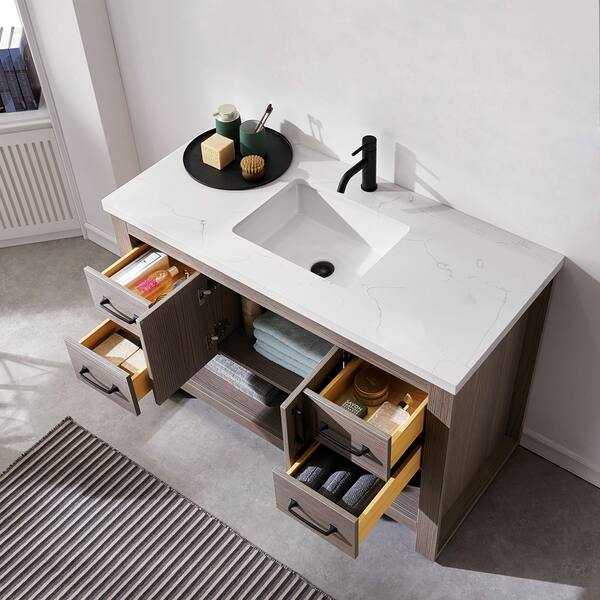 Shop Bari 48 Single Vanity In Dark Grey Oak With Fine White