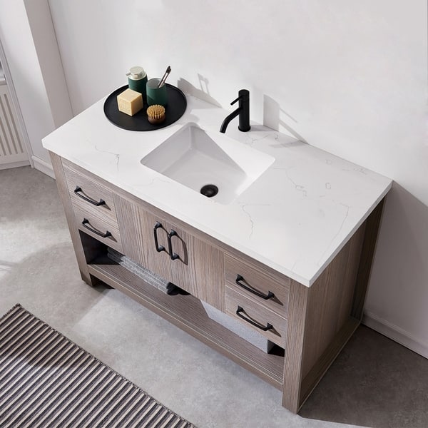 Shop Bari 48 Single Vanity In Dark Grey Oak With Fine White