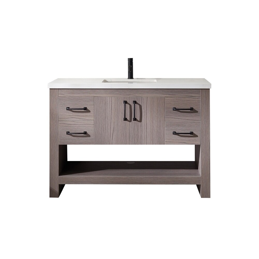Shop Bari 48 Single Vanity In Dark Grey Oak With Fine White