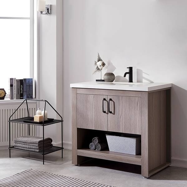 Shop Bari 30 Single Vanity In Dark Grey Oak With Fine White