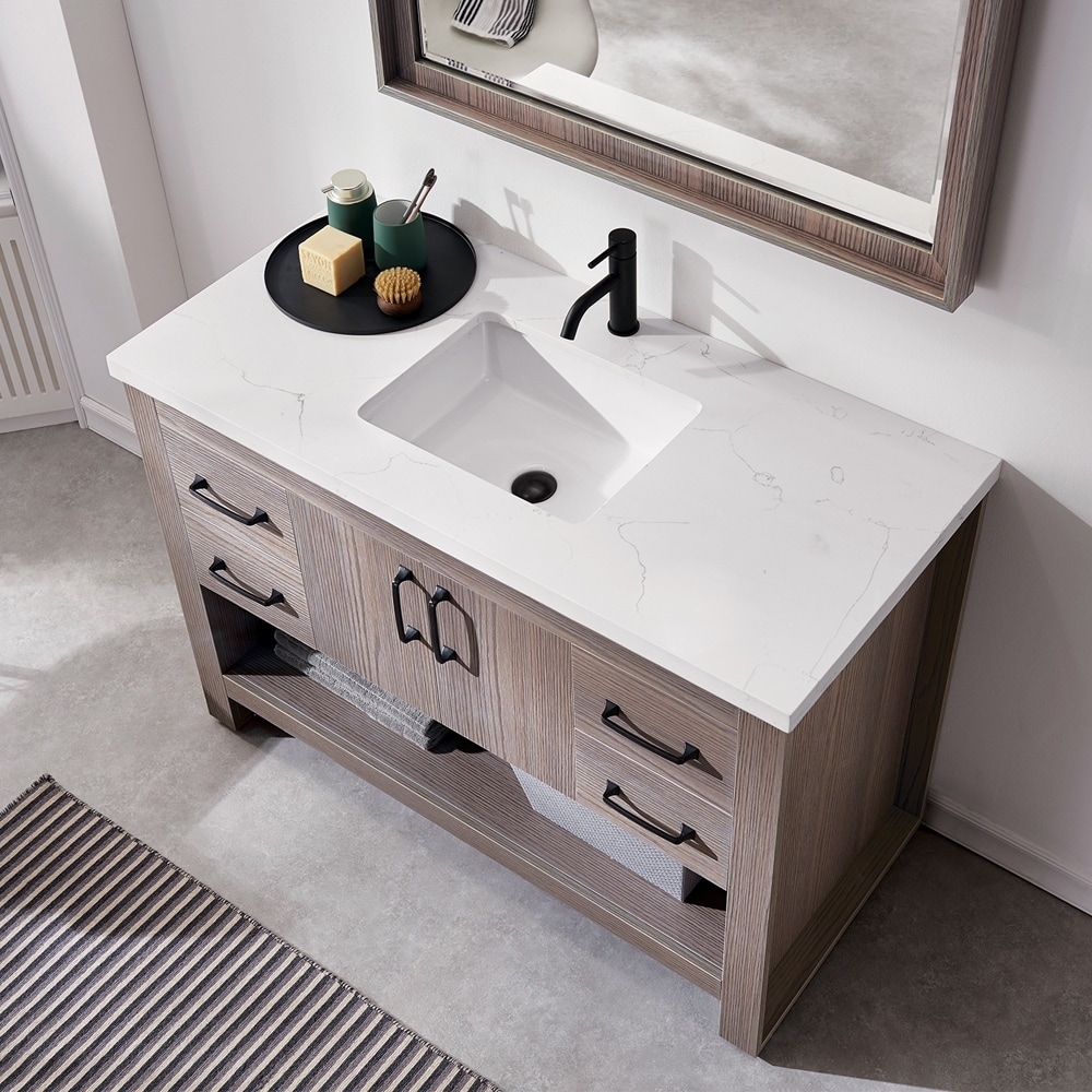 Shop Bari 48 Single Vanity In Dark Grey Oak With Fine White