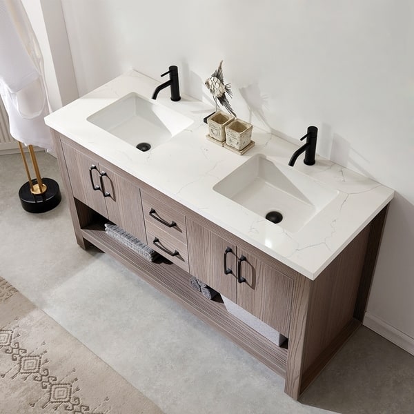 Shop Bari 60 Double Vanity In Dark Grey Oak With Fine White