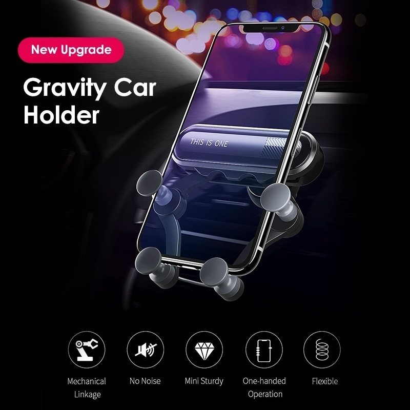 4 to 6.5 Inch Single Hand Operation Air Vent Mount Gravity Shockproof Car Phone Holder Black