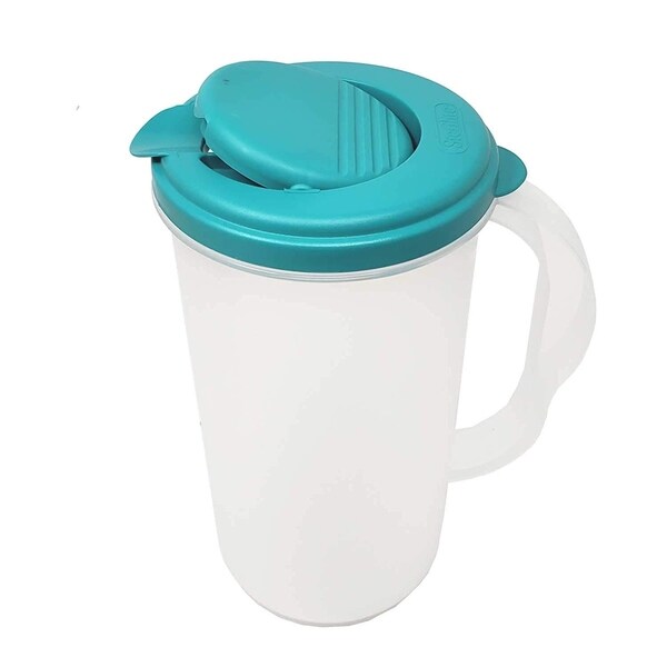 BPA Free 2 Quart 1.9 L 1 Gallon Round Snap Tight Pivot Top Spout Clear Base Plastic Pitcher Dishwasher Safe