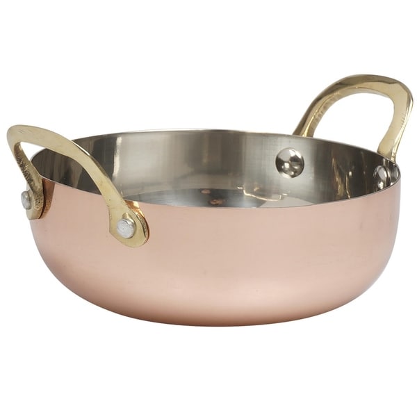 Copper Round Balti Serving Dish Tureen Karahi Bowl Stainless Steel Solid Brass Handles Pink N A