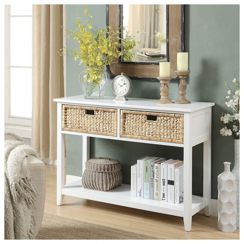 Urban Designs Console Table With Two Basket-like Front Drawers - White