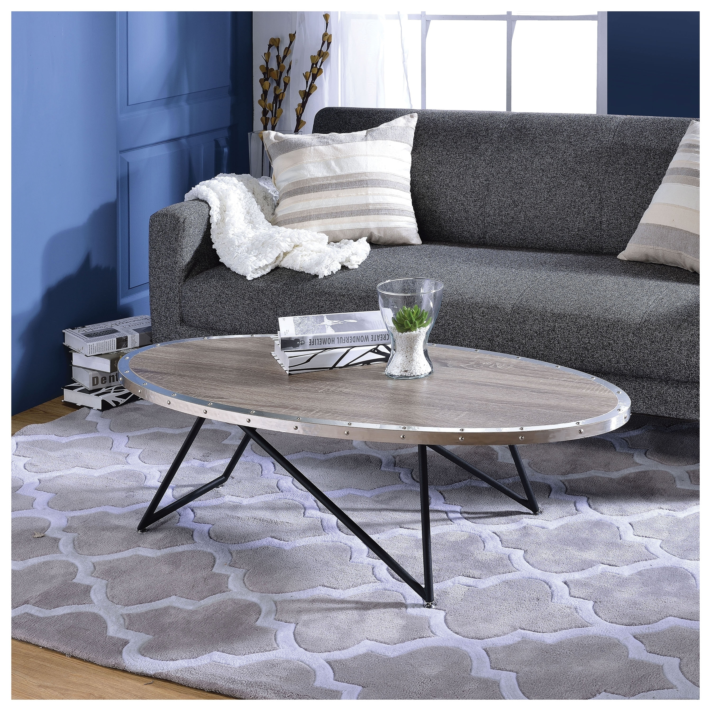 Urban Designs 46-inch Weathered Gray Oak Oval Coffee Table