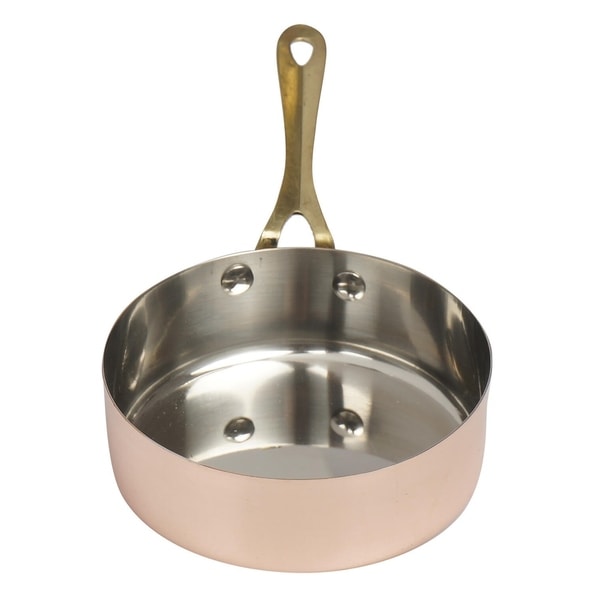 Copper Plated Stainless Steel Mini Serving Fry Pan with Long Brass Handle. Opens flyout.