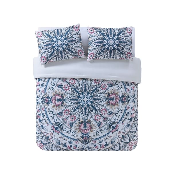 Shop Vcny Home Via Blue Floral Medallion Duvet Cover Set On Sale