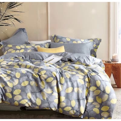 Porch & Den Woodgrove Grey/ Yellow Leaf Pattern Cotton Comforter Set
