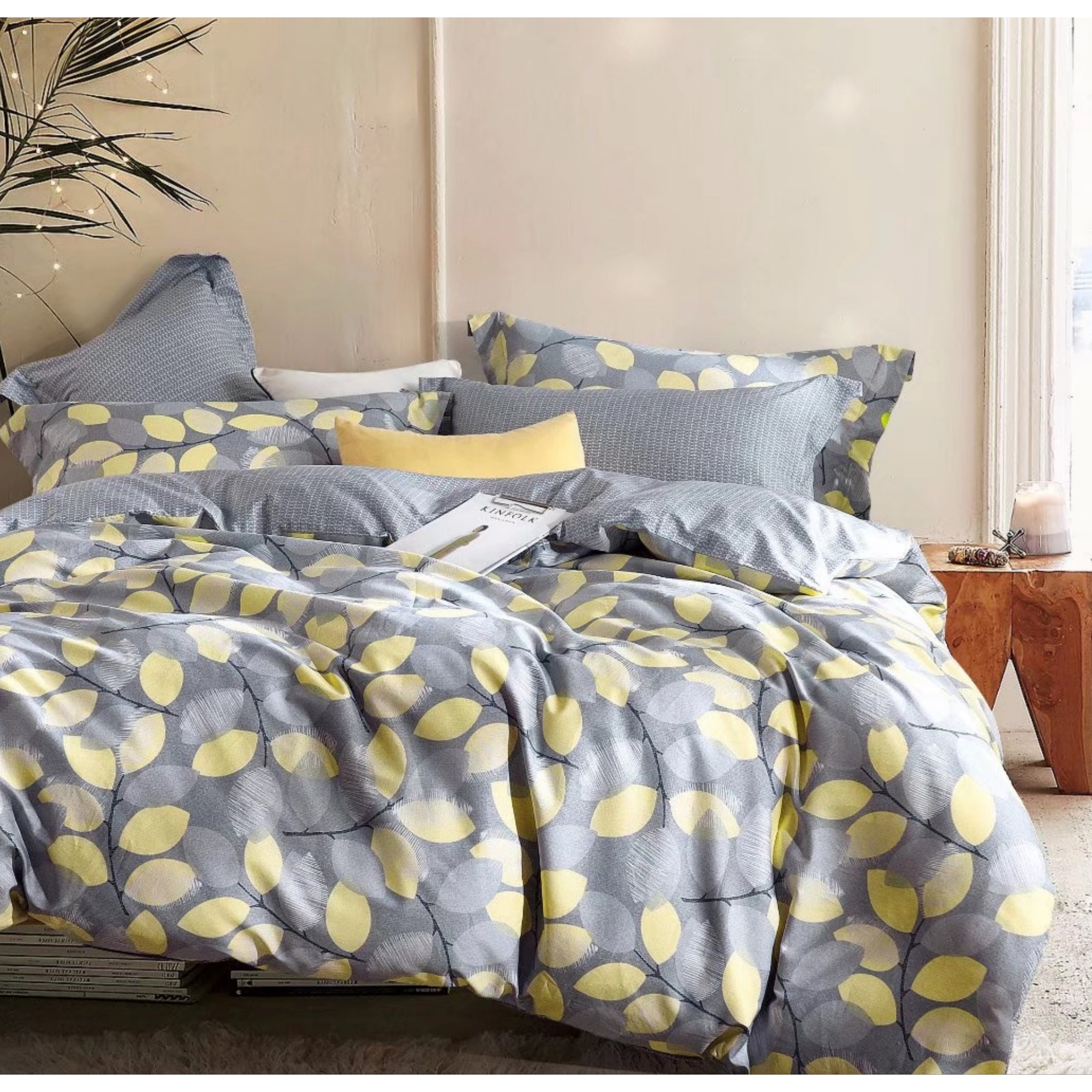 Shop Porch Den Woodgrove Grey Yellow Leaf Pattern Cotton