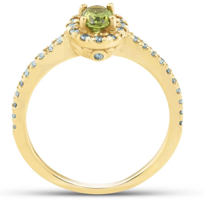 Pompeii3 14k Yellow Gold 1/2 Ct TW Oval Peridot & Diamond Halo Ring