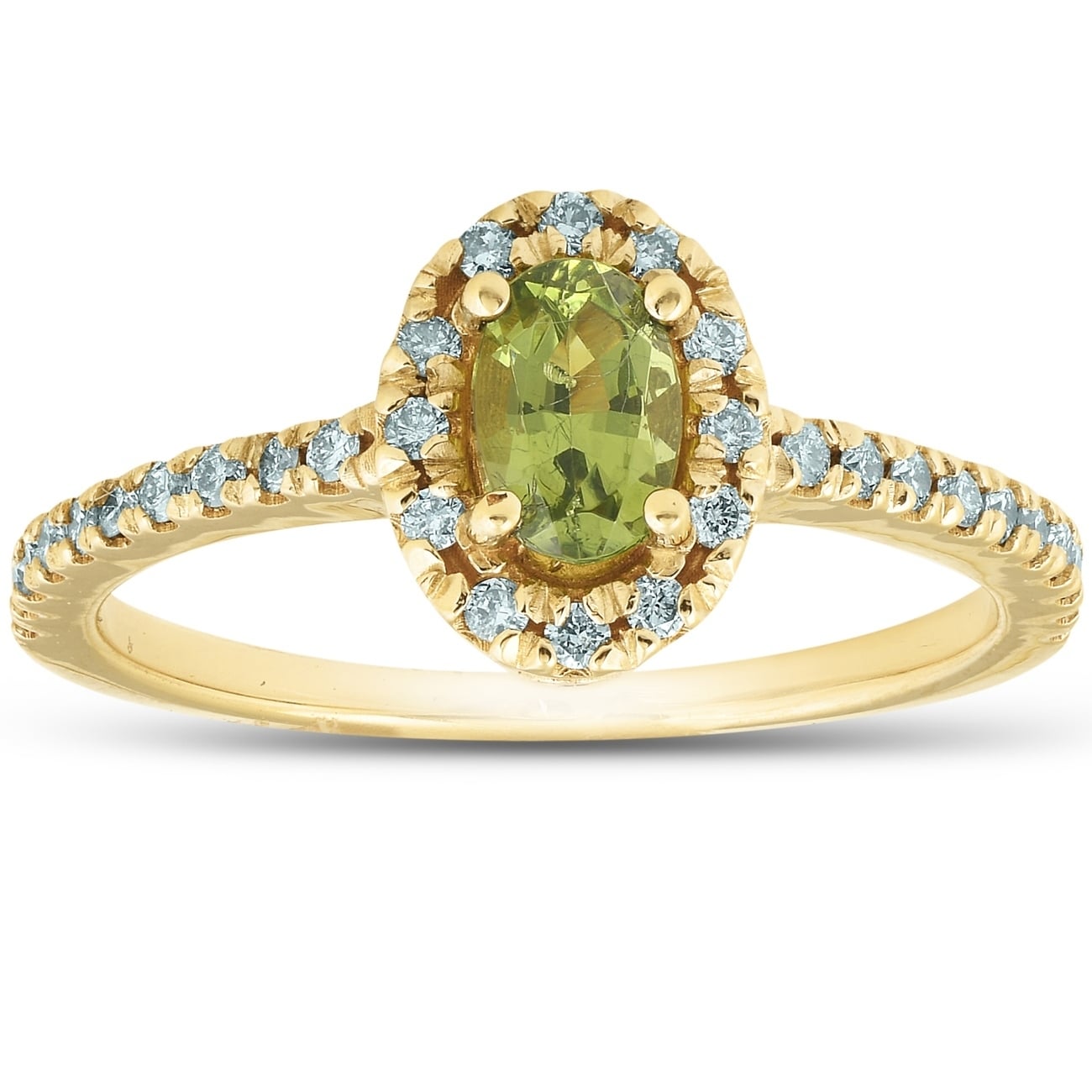 Bliss Diamond 14k Yellow Gold 1/2 Ct TW Oval Peridot & Diamond Halo Ring