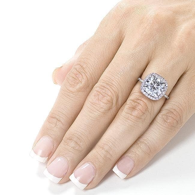 Annello by Kobelli 14k White Gold 3ct TGW Cushion Forever One 8.5mm Moissanite and Natural Diamond Halo Engagement Ring