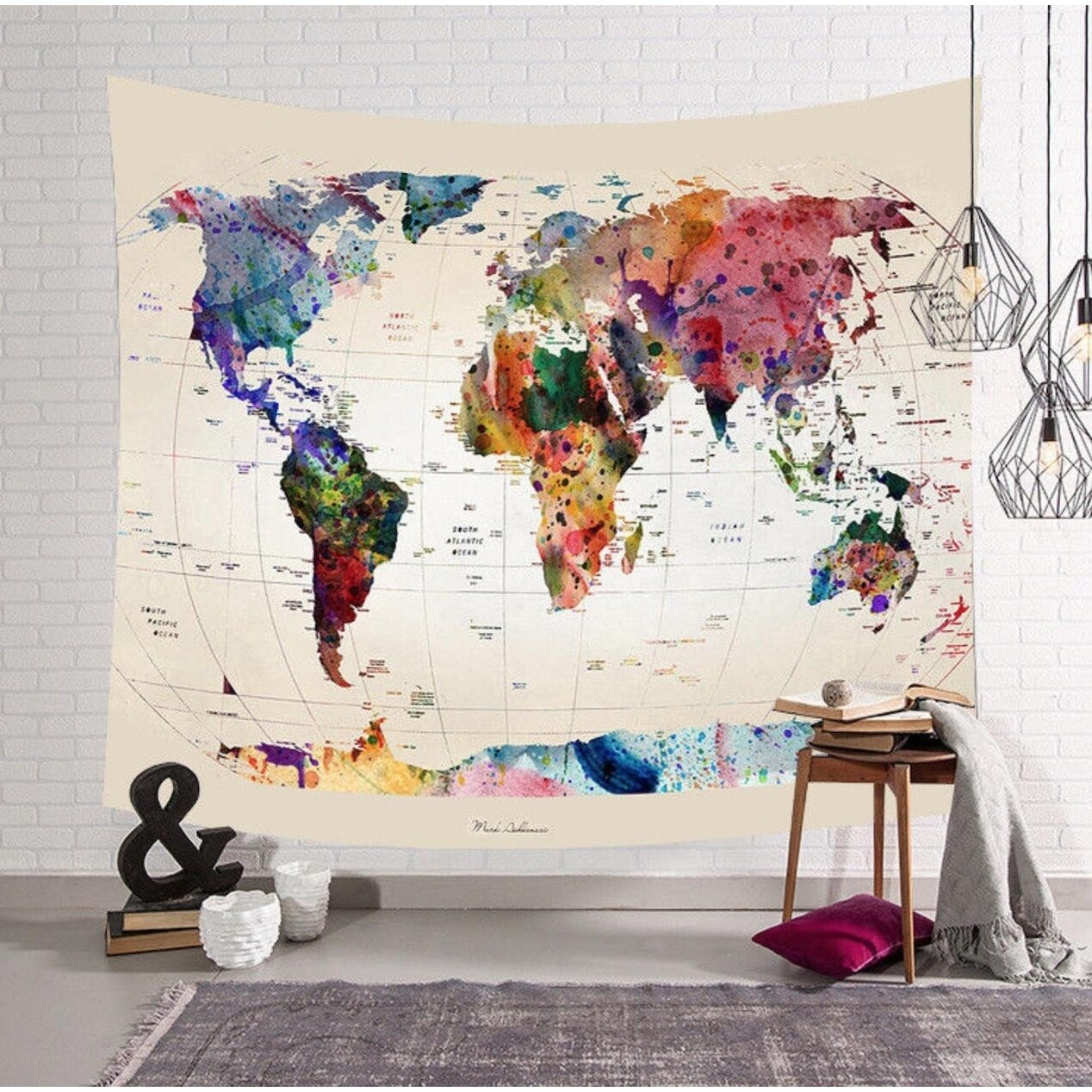 Shop Retro Colorful World Map Tapestry Wall Hanging 59 X 51 10 Overstock 28588377