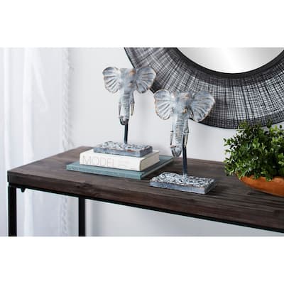 Grey Metal Eclectic Sculpture Elephant (Set of 2) - 9 x 5 x 12