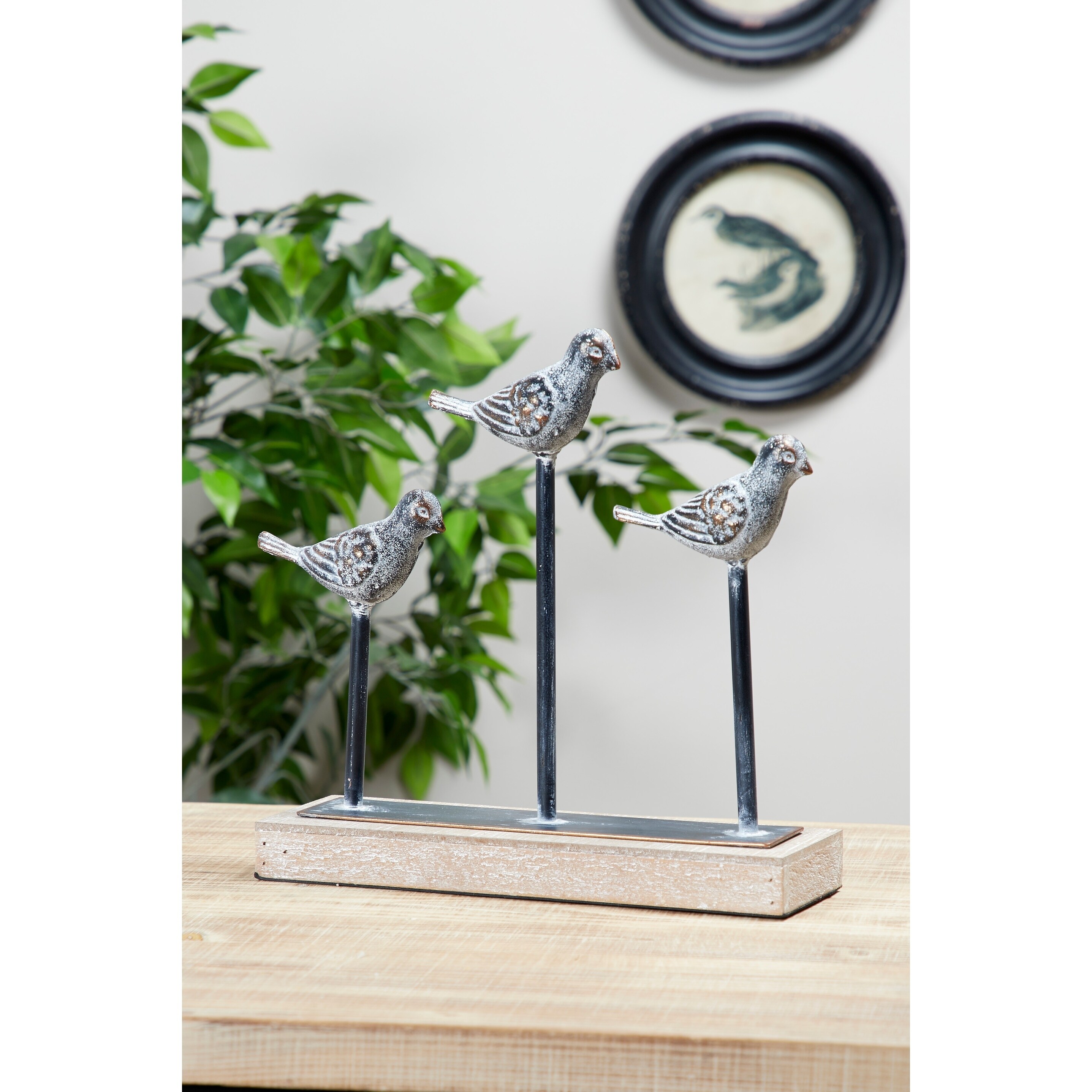 Studio 350 Vintage Style Metallic Carved Metal Bird Figurines On Wood Base Overstock 28588498