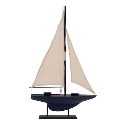 Dark Blue Wood Sail Boat Decorative Sculpture with Lifelike Rigging - 17 x 3 x 28