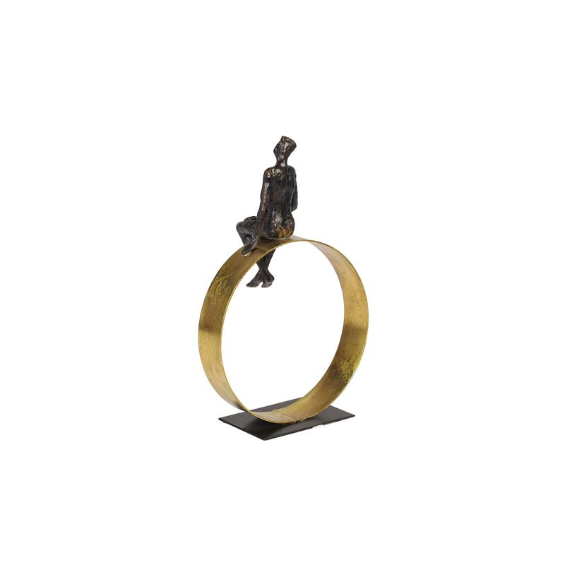 Black Polystone People Decorative Sculpture - 9 x 5 x 15