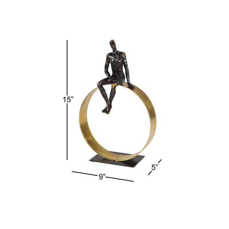 Black Polystone People Decorative Sculpture - 9 x 5 x 15
