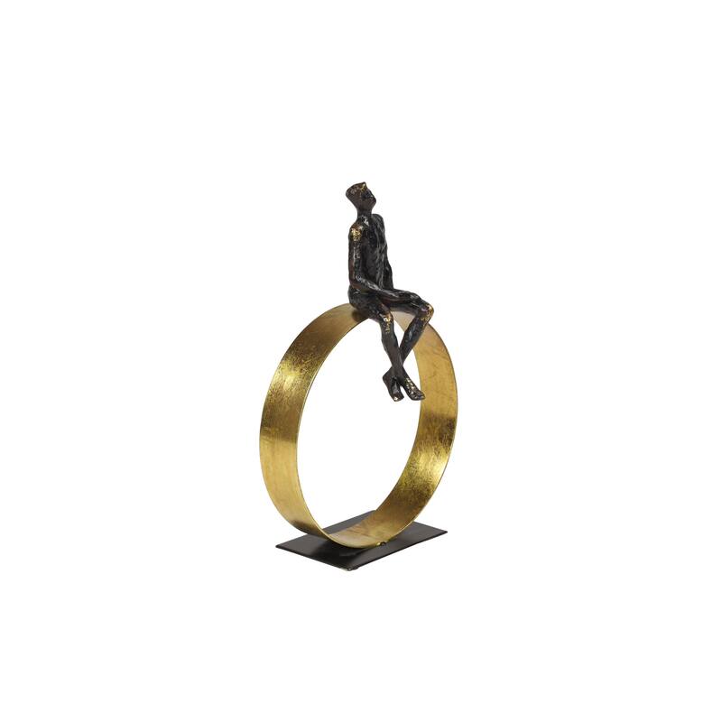 Black Polystone People Decorative Sculpture - 9 x 5 x 15
