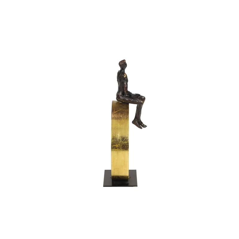 Black Polystone People Decorative Sculpture - 9 x 5 x 15