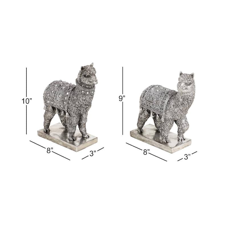 Silver Polystone Eclectic Sculpture People (Set of 2) - 9 x 4 x 10 and 8 x 4 x 10