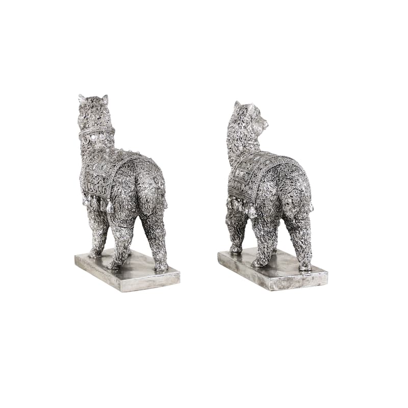 Silver Polystone Eclectic Sculpture People (Set of 2) - 9 x 4 x 10 and 8 x 4 x 10