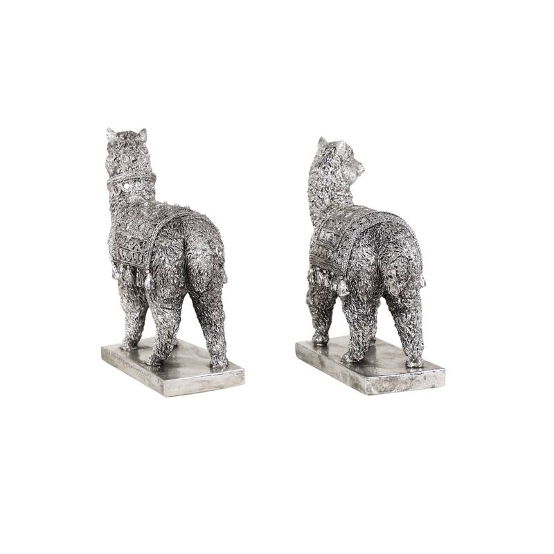 Silver Polystone Eclectic Sculpture People (Set of 2) - 9 x 4 x 10 and 8 x 4 x 10