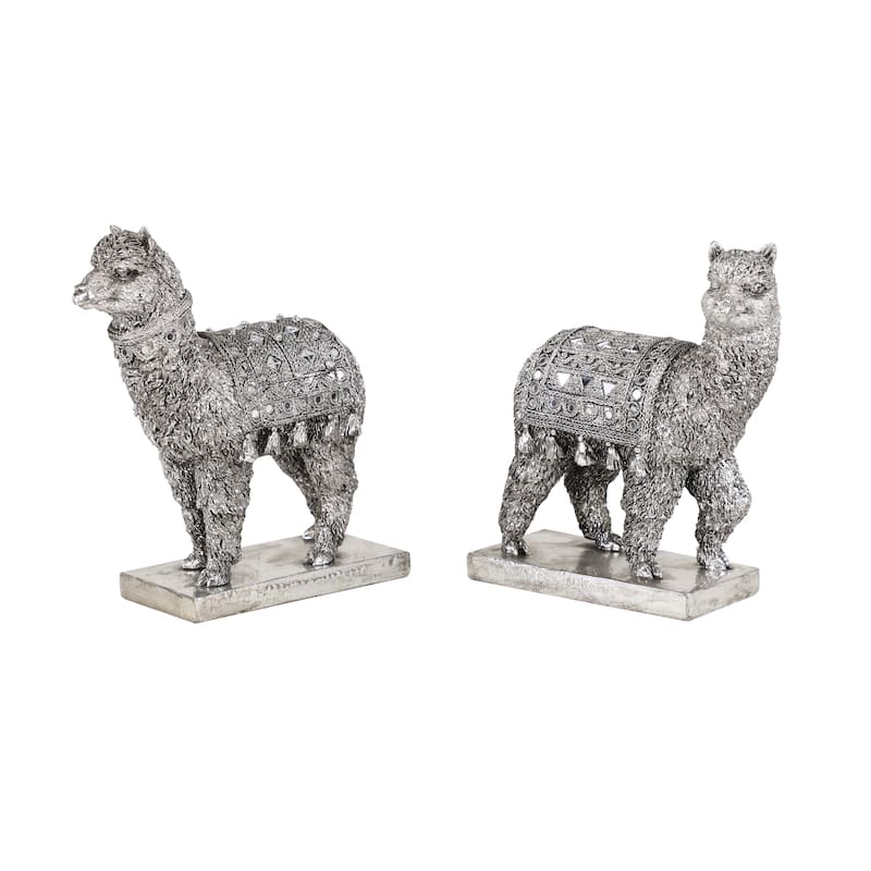 Silver Polystone Eclectic Sculpture People (Set of 2) - 9 x 4 x 10 and 8 x 4 x 10