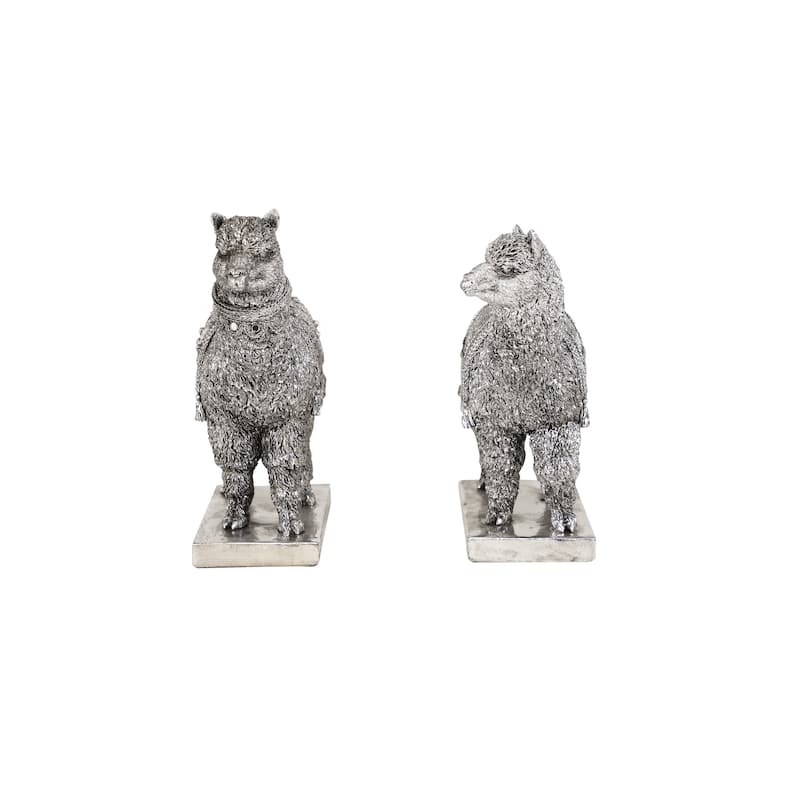 Silver Polystone Eclectic Sculpture People (Set of 2) - 9 x 4 x 10 and 8 x 4 x 10